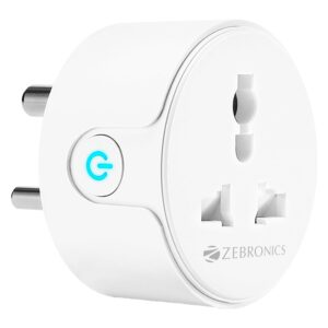 Zebronics ZEB-SP110, Smart Wi-Fi Plug Compatible with Google Assistant & Alexa, Supports Upto 10A and Comes with a Dedicated APP That Features Scheduled Control.